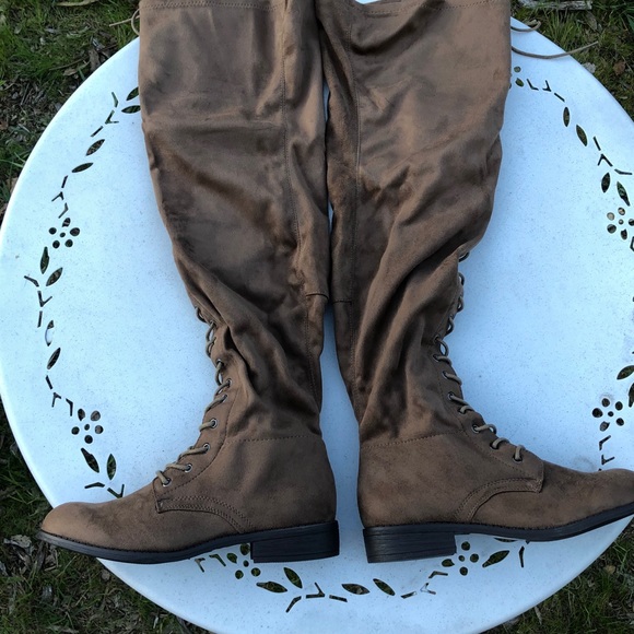 Wide Width Over the Knee Brown Boots - Picture 3 of 8